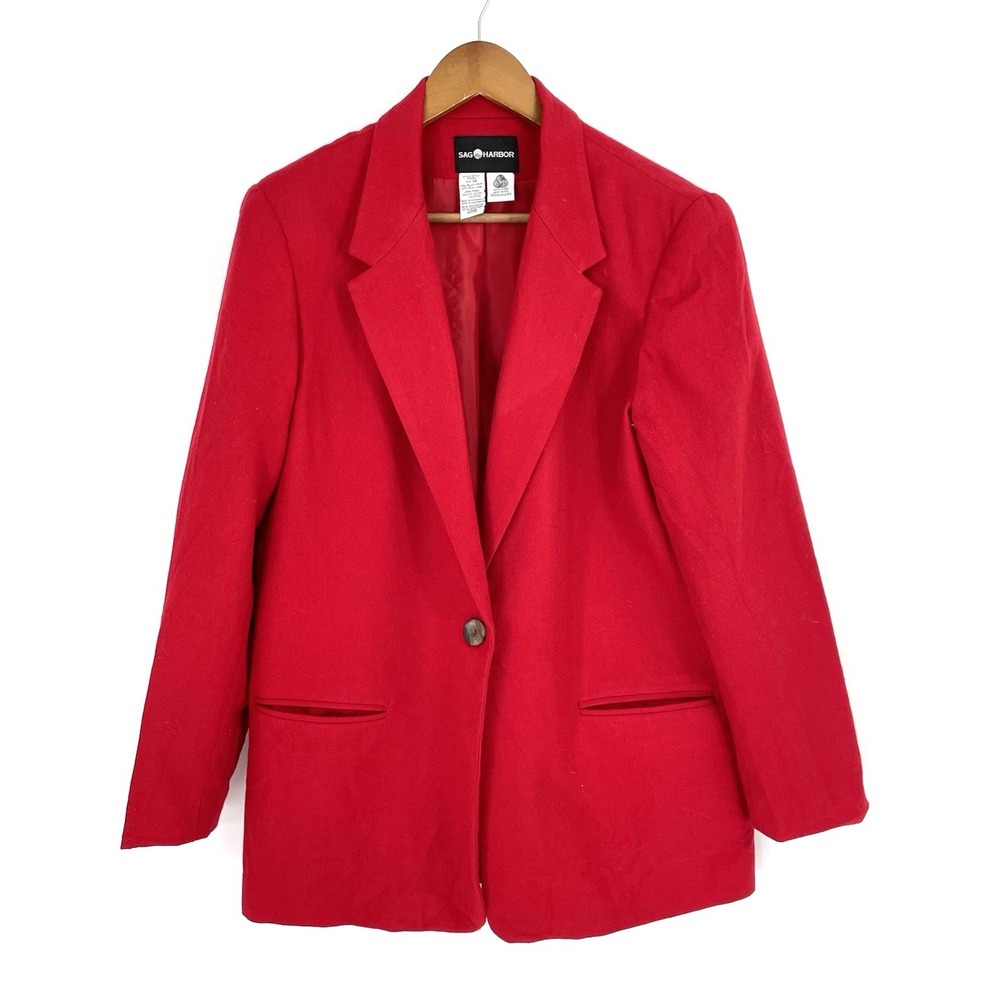 Sag Harbor Women's Size 14 Red 100% Pure New Wool Blazer Jacket